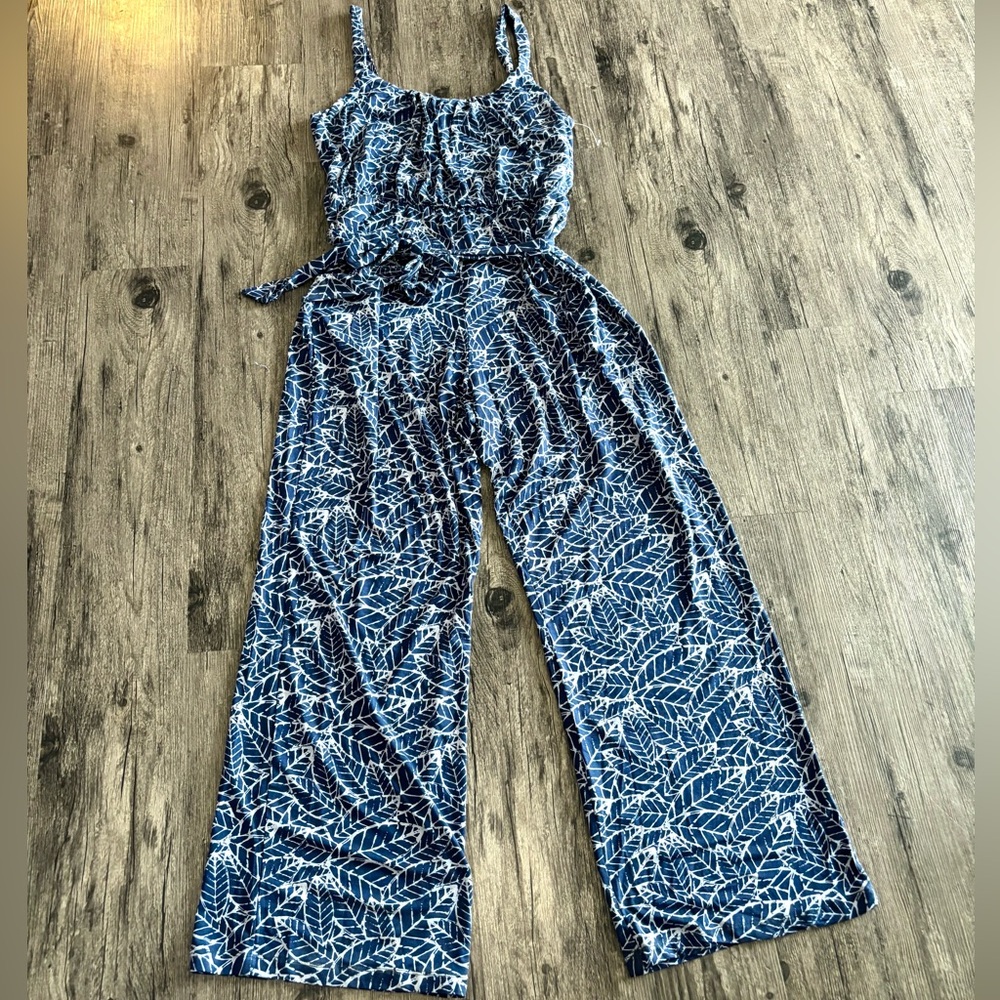 Jumpsuit Nwot Market & Spruce Blue & Gray Printed Wide-Leg Lightweight Material